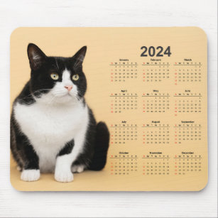Alfombrilla De Ratón Hermoso calendario Cat 2024 en blanco y negro
