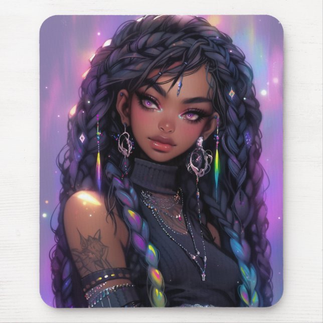 Alfombrilla De Ratón Hermoso Chica De Anime De Cabello Con Barrido (Frente)