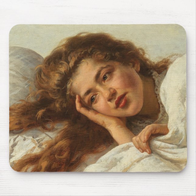 Alfombrilla De Ratón Hermoso Chica en cama con pelo rojo (Frente)