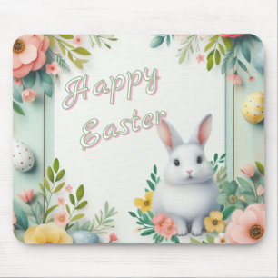 Alfombrilla De Ratón Hermoso conejito de Pascua con flores