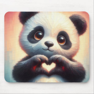 Alfombrilla De Ratón Hermoso corazón de amor Panda