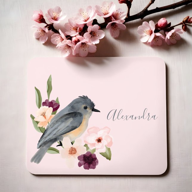 Alfombrilla De Ratón Hermoso estilo bohemio acuarela (Beautiful Bohemian Style Watercolor Bird & Branch Mouse Pad)