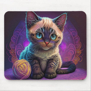 Alfombrilla De Ratón Hermoso Gatito Joven Con Bola de Hilo