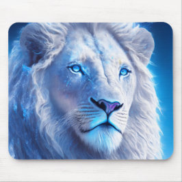 Alfombrilla De Ratón Hermoso León Místico Blanco con Ojos Azules  