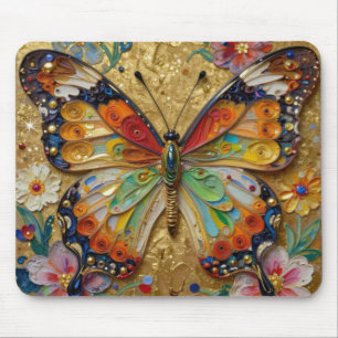 Alfombrilla De Ratón Hermoso mariposa y flores con impasto
