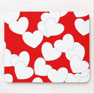 Alfombrilla De Ratón Hermoso Mousepad Rojo Con Grandes Corazones Blanco