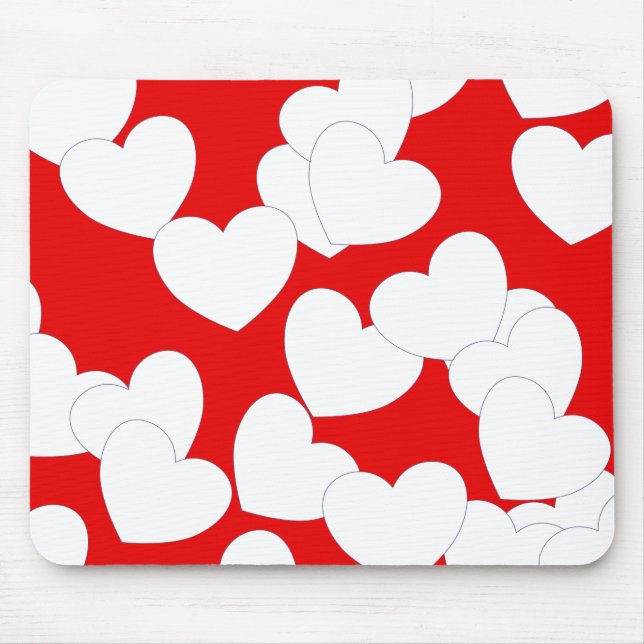 Alfombrilla De Ratón Hermoso Mousepad Rojo Con Grandes Corazones Blanco (Frente)