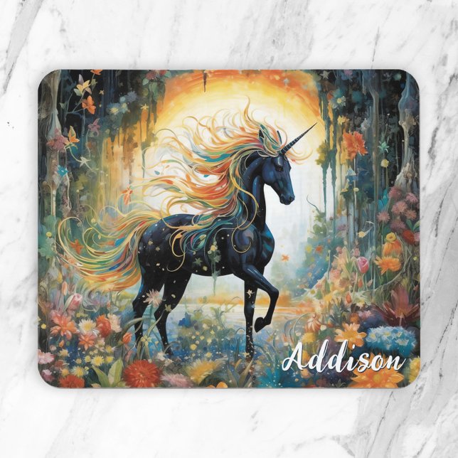 Alfombrilla De Ratón Hermoso nombre personalizado de unicornio negro (Subido por el creador)