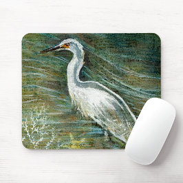 Alfombrilla De Ratón Hermoso Pajarito De Egret En El Arte Del Agua
