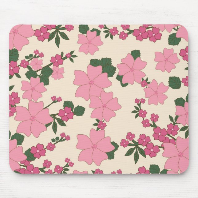 Alfombrilla De Ratón Hermoso patrón floral rosa (Frente)