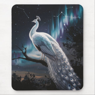 Alfombrilla De Ratón Hermoso Pavo Blanco Aurora Borealis Escenario