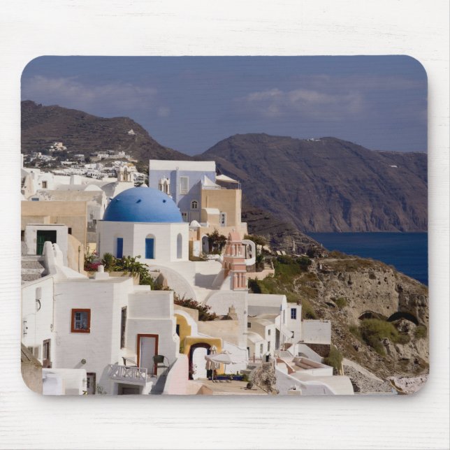 Alfombrilla De Ratón Hermoso pueblo de Oia con edificios blancos (Frente)
