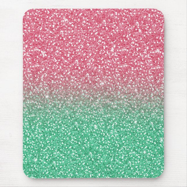 Alfombrilla De Ratón Hermoso purpurina de imitación verde rosa trendy (Frente)