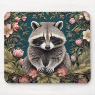 Alfombrilla De Ratón Hermoso Racoon Pink Floral