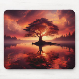 Alfombrilla De Ratón Hermoso Sunset Con Árbol En El Frente
