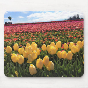 Alfombrilla De Ratón Hermoso Tulip Field con globo de aire caliente, Or