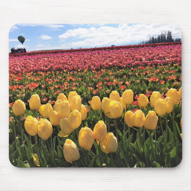Alfombrilla De Ratón Hermoso Tulip Field con globo de aire caliente, Or (Frente)