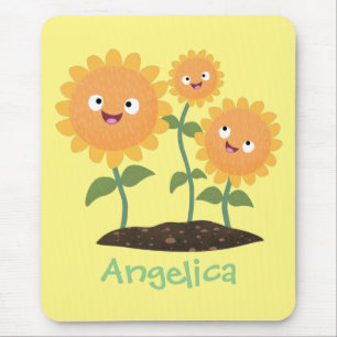 Alfombrilla De Ratón Hermosos girasoles alegres sonrientes ilustracion 