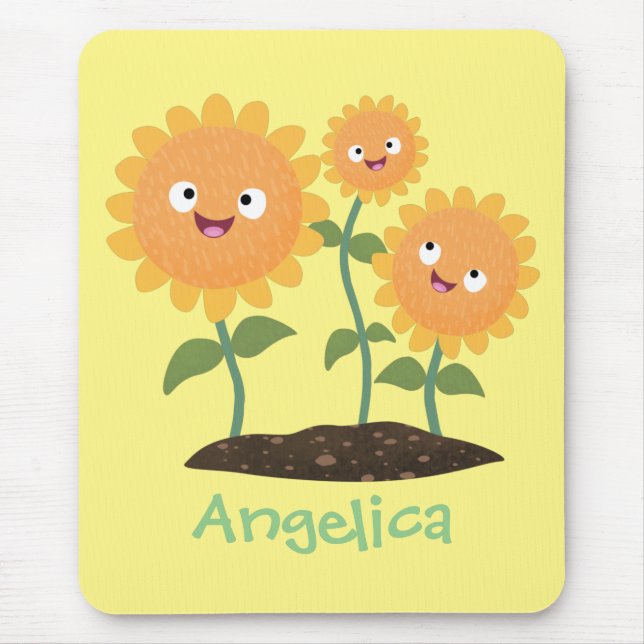 Alfombrilla De Ratón Hermosos girasoles alegres sonrientes ilustracion  (Frente)