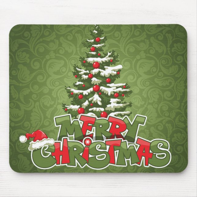 Alfombrilla De Ratón Hermosos Navidades rojos y verdes inspiraron a Mou (Frente)