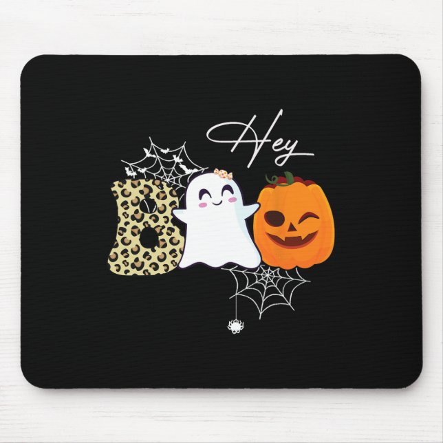 Alfombrilla De Ratón Hey Boo Cute Ghost Pumpkin Face Halloween (Frente)