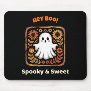 Alfombrilla De Ratón Hey Boo Ghost Retro Halloween Spooky Cuido Octubre