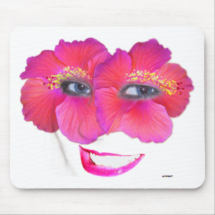 Alfombrilla De Ratón Hibiscus Face con sonrisa - Rosa