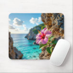 Alfombrilla De Ratón Hibiscus Growing in a Rocky Cliff<br><div class="desc">A vibrant pink hibiscus flower is growing out of a rocky cliff that overlooks a peaceful cove</div>