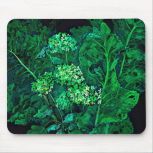 Alfombrilla De Ratón Hidrangea y el arte floral hembra negro y verde