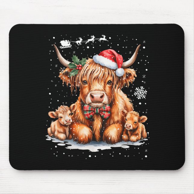 Alfombrilla De Ratón Highland Cow Christmas Outfit Idea Women Xmas High (Frente)