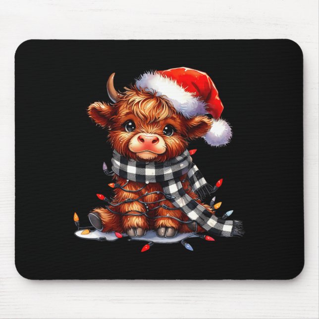Alfombrilla De Ratón Highland Cow Christmas Santa Hat Mooey Xmas Heifer (Frente)
