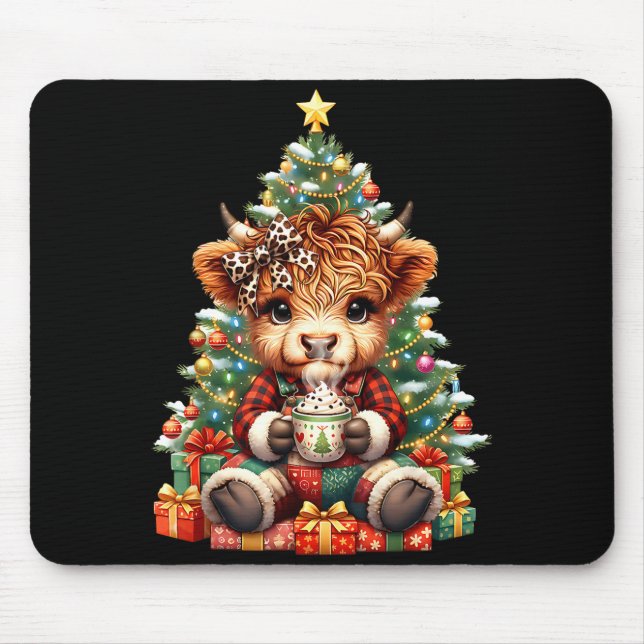 Alfombrilla De Ratón Highland Cow Christmas Tree Cute Heifer Cow Mooey  (Frente)