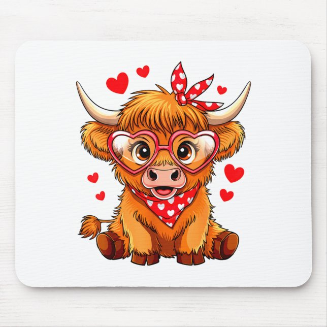 Alfombrilla De Ratón Highland Cow Valentines Day Funny Hearts Valentine (Frente)