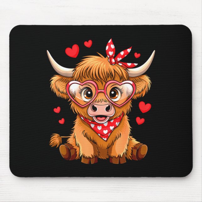 Alfombrilla De Ratón Highland Cow Valentines Day Funny Hearts Valentine (Frente)