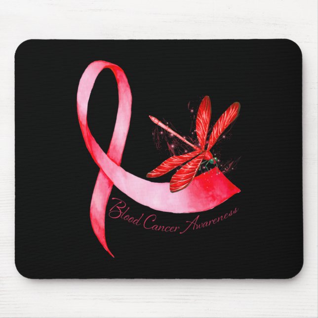 Alfombrilla De Ratón Hippie Dragonfly Red Ribbon Blood Cancer Awareness (Frente)