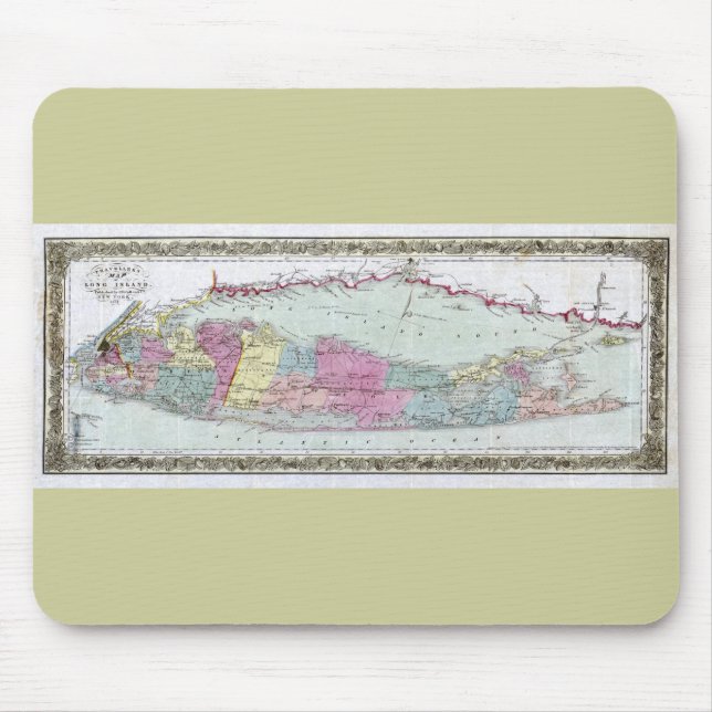 Alfombrilla De Ratón Histórico mapa de viajeros de 1855-1857 de Long Is (Frente)
