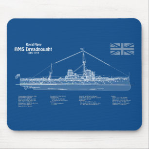 Alfombrilla De Ratón HMS Dreadnought - Ship Blueprint ABD