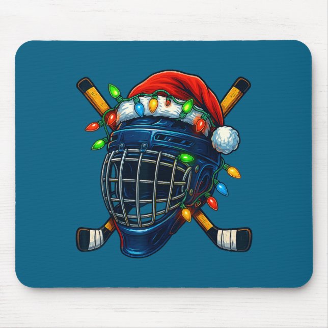 Alfombrilla De Ratón Hockey Helmet Christmas Lights Santa Hat Design Xm (Frente)