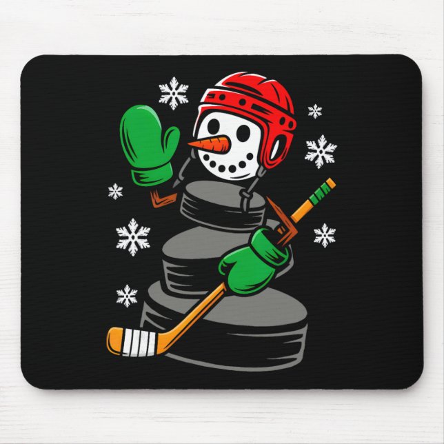 Alfombrilla De Ratón Hockey Santa Hat Snowman Xmas Funny Hockey Lover C (Frente)