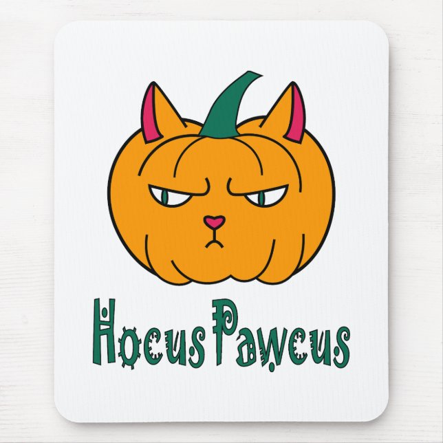 Alfombrilla De Ratón Hocucus pawcus Halloween calabaza ginger cat magia (Frente)