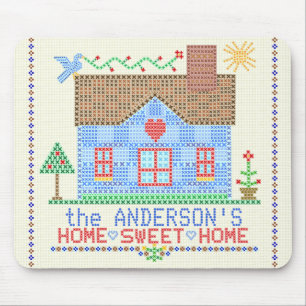 Alfombrilla De Ratón Hogar Sweet Home Cross Stitch House Personalizado