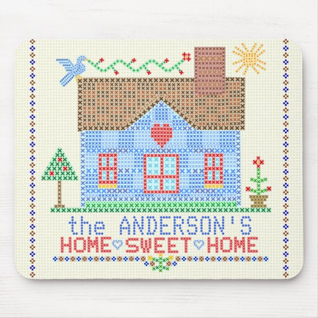 Alfombrilla De Ratón Hogar Sweet Home Cross Stitch House Personalizado (Frente)