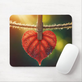 Alfombrilla De Ratón Hoja Del Corazón De Otoño En La Ropa