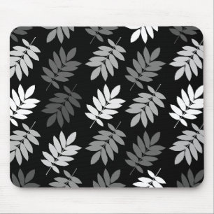 Alfombrilla De Ratón Hoja Mayor Patrón Grande Negro Blanco Gris