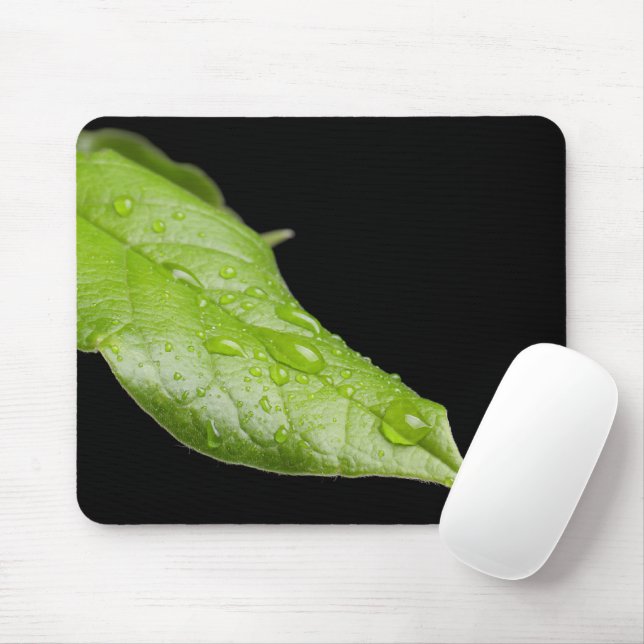 Alfombrilla De Ratón Hoja verde y gotas de lluvia Mousepad (Con ratón)