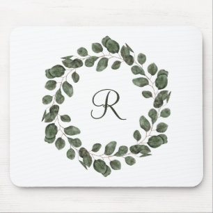 Alfombrilla De Ratón Hojas de eucalipto elegantes modernas con monogram