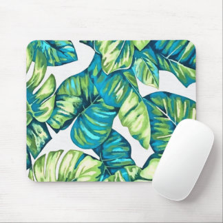 Alfombrilla De Ratón Hojas de Monstera Tropical y Verde Azul Bananero