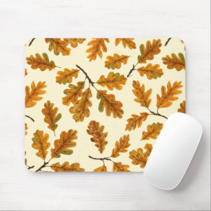 Alfombrilla De Ratón Hojas de roble otoñales en blanco roto