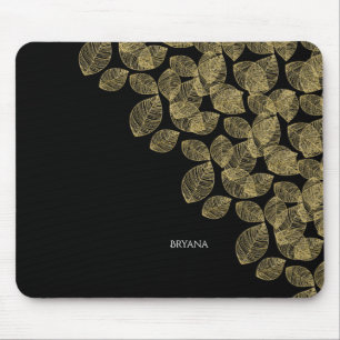 Alfombrilla De Ratón Hojas Doradas Elegancia de Otoño Negro