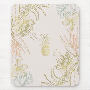 Alfombrilla De Ratón Hojas Florales Botánicas Tropicales Piña Dorada